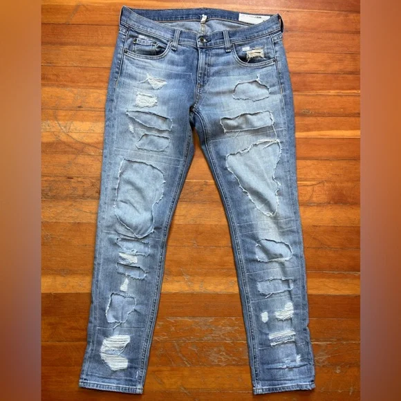 Rag & Bone Dre Distressed Boyfriend Jeans – Low‑Rise Light Wash Denim - Sz 27 - Picture 11 of 17